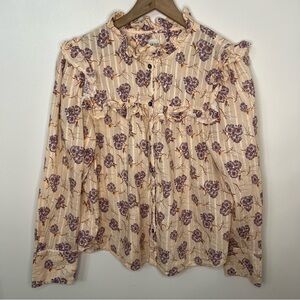 La Vie Blouse Floral Long Sleeve Women's Size XL Ruffle Boho Rebecca Taylor
